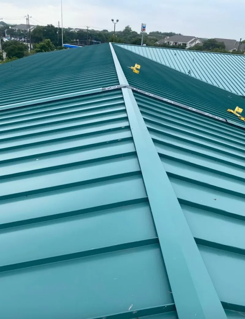 Green commercial metal roof ridge and valley for Metal Roof Repair in Ventnor City